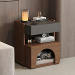 Load image into Gallery viewer, Modern Nightstand with Drawer and Open Shelf Wooden Bedside Table with Built-in Pet House Contemporary Storage Cabinet
