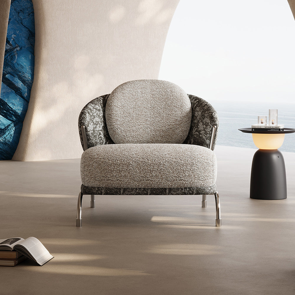 Modern Artistic Lounge Chair with Curved Back and Pattern Upholstered Accent Design