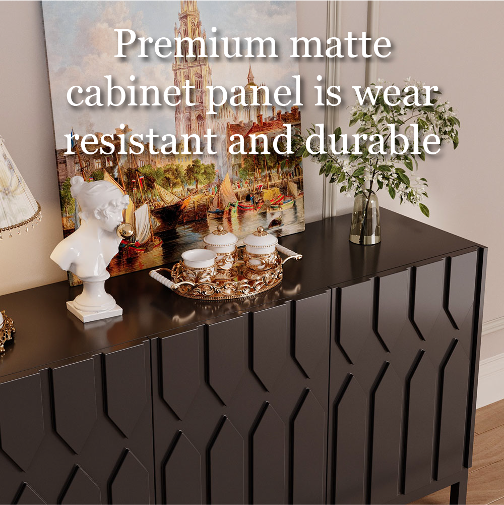 55.1'' Modern Geometric Black Sideboard Cabinet with Decorative Doors and Spacious Storage