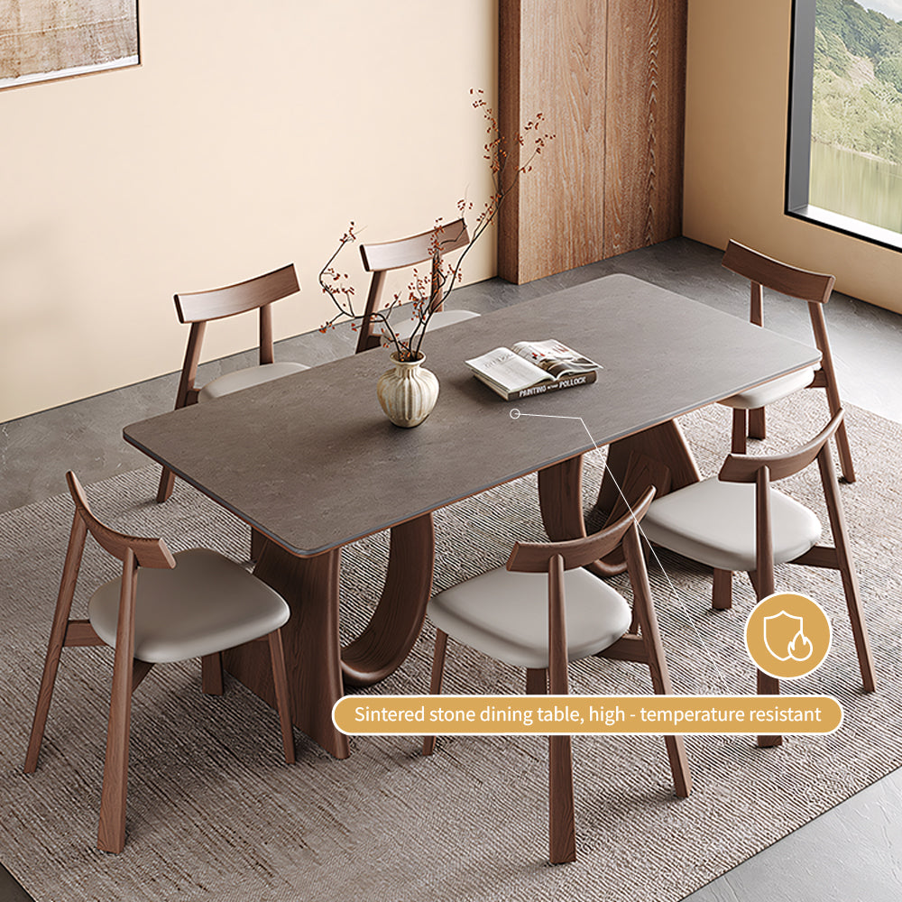 Contemporary Wooden Dining Table with Ceramic Top Modern Aesthetic