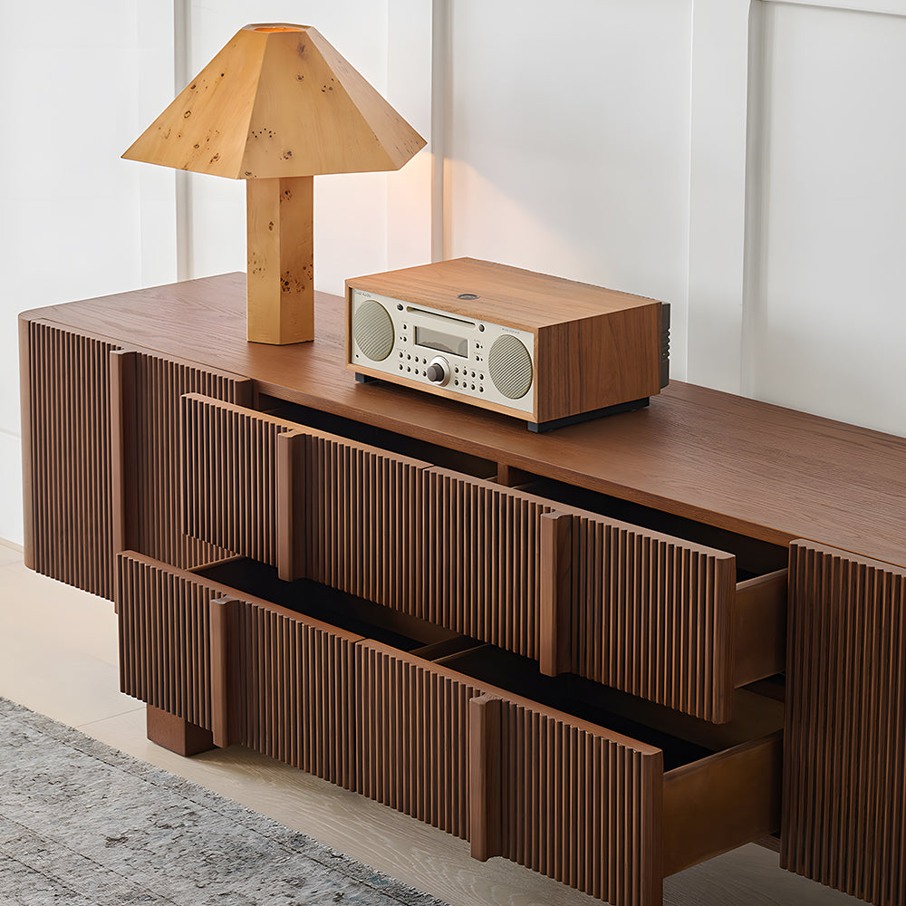 78.7" Modern Walnut Slatted TV Stand Mid Century Media Console Cabinet
