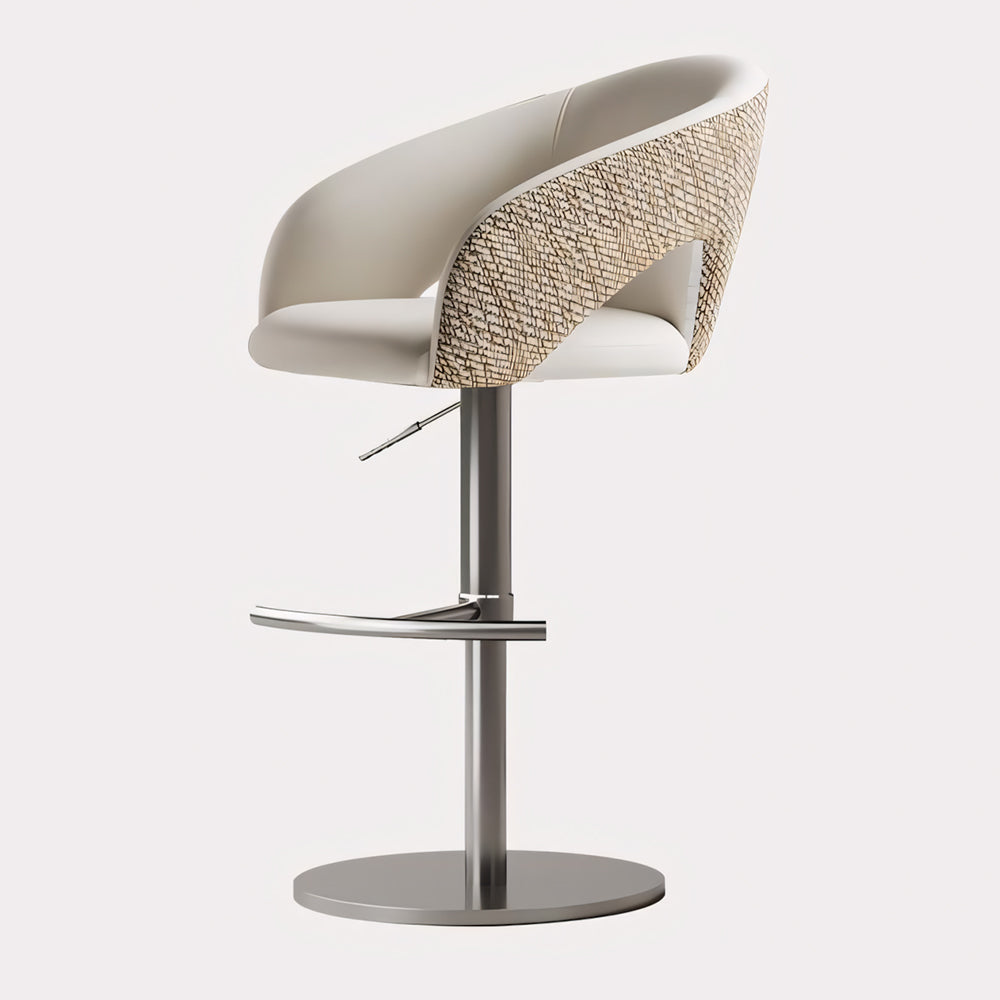 Modern Adjustable Swivel Bar Stool Faux Leather Seat Woven Back Counter Height Bar Chair with Metal Base 1 Piece