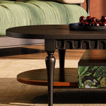 Load image into Gallery viewer, 55.9" Norwegian Jungle Print Arched Carved Oval Coffee Table With Drawer
