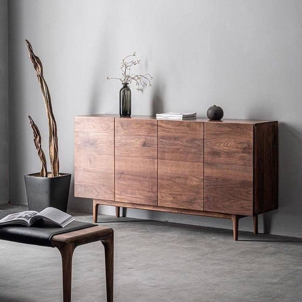 Modern Walnut-Tone Sideboard Minimalist Wooden Storage Cabinet