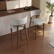 Modern Upholstered Bar Stool with Curved Backrest and Wood Frame 1 Piece