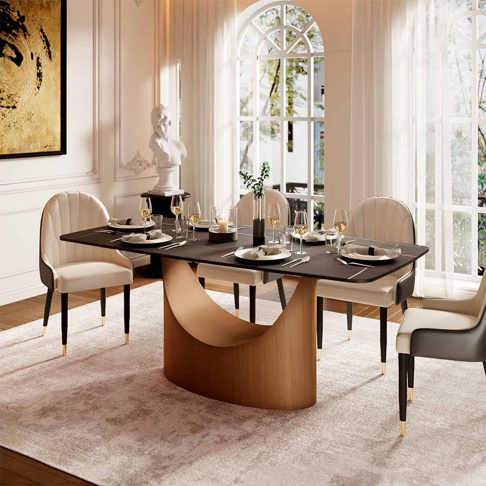 Modern Dining Table Sintered Stone Matte Black Surface