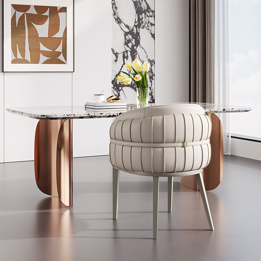 Set of 2 Modern Upholstered Dining Chair with Curved Backrest Cream Accent Chair Minimalist Dining Chair