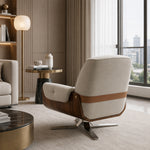 Load image into Gallery viewer, Cream Tufted Fabric Swivel Lounge Chair with Walnut Frame
