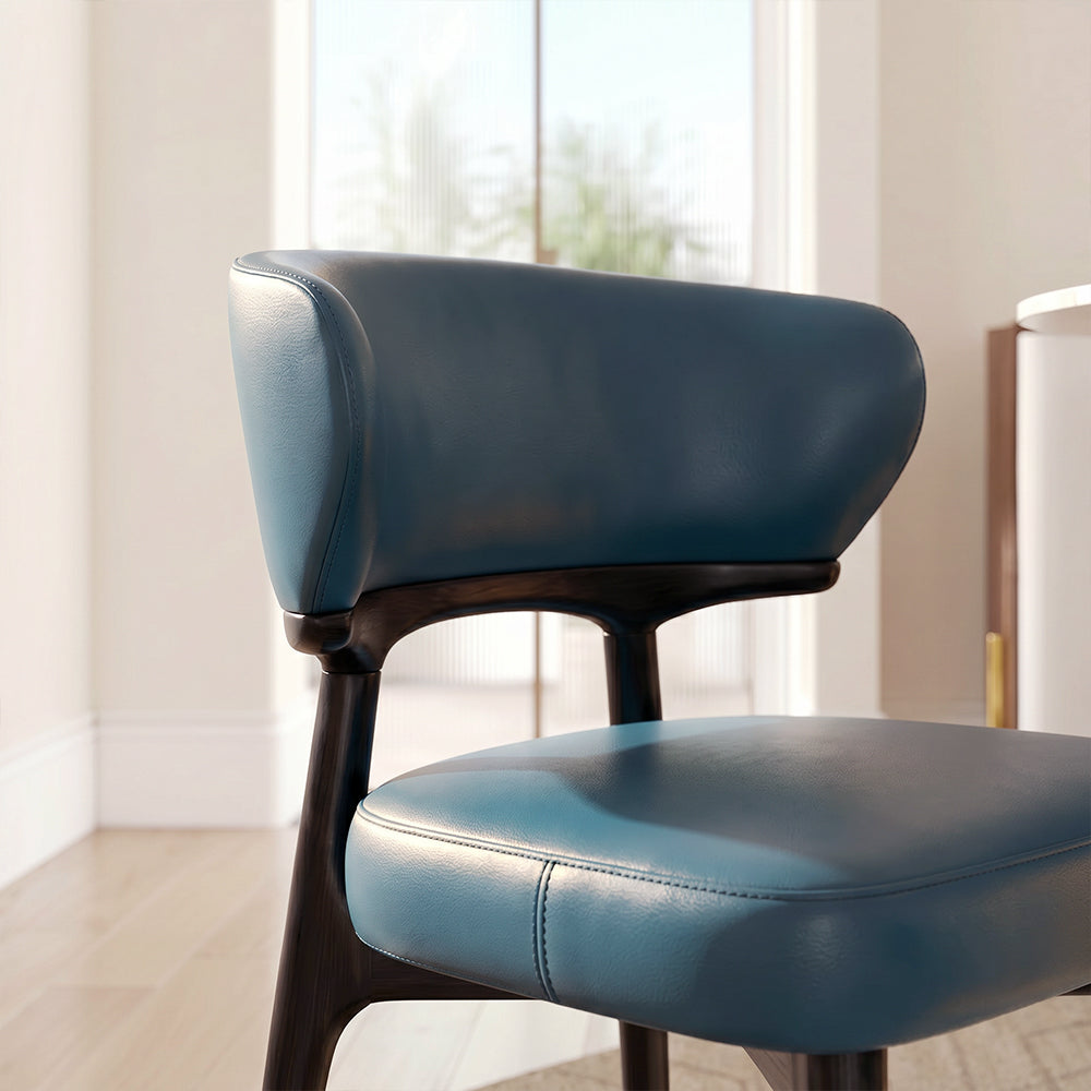 Ergonomic Curved Backrest Solid Wood Frame Faux Leather Dining Chair 1 Piece