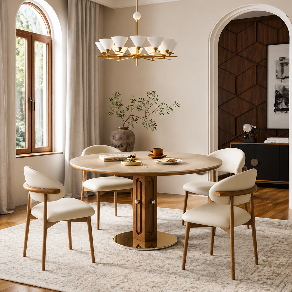 31.49" Modern Round Dining & Meeting Table with Sculptural Wood Pedestal Base