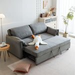Load image into Gallery viewer, 70.8″ modern pull-out sofa bed with casters in soft gray upholstery for small spaces
