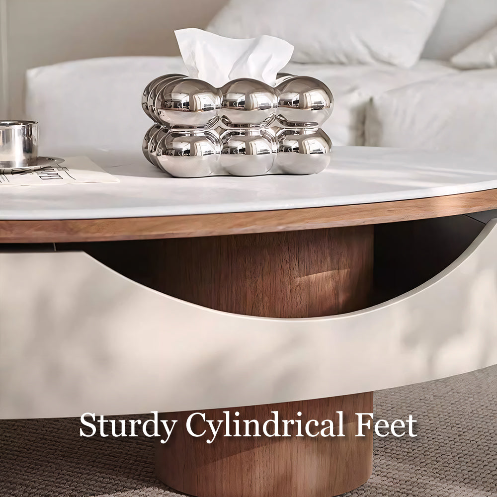 46.8'' Modern Lift-Top Coffee Table with Sintered Stone Top & Wood Base Sculptural Curved Design with Hidden Storage