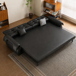 Load image into Gallery viewer, Pet Friendly Black Faux Leather Convertible Sofa Bed with Tufted Cushions
