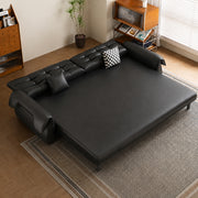 Pet Friendly Black Faux Leather Convertible Sofa Bed with Tufted Cushions
