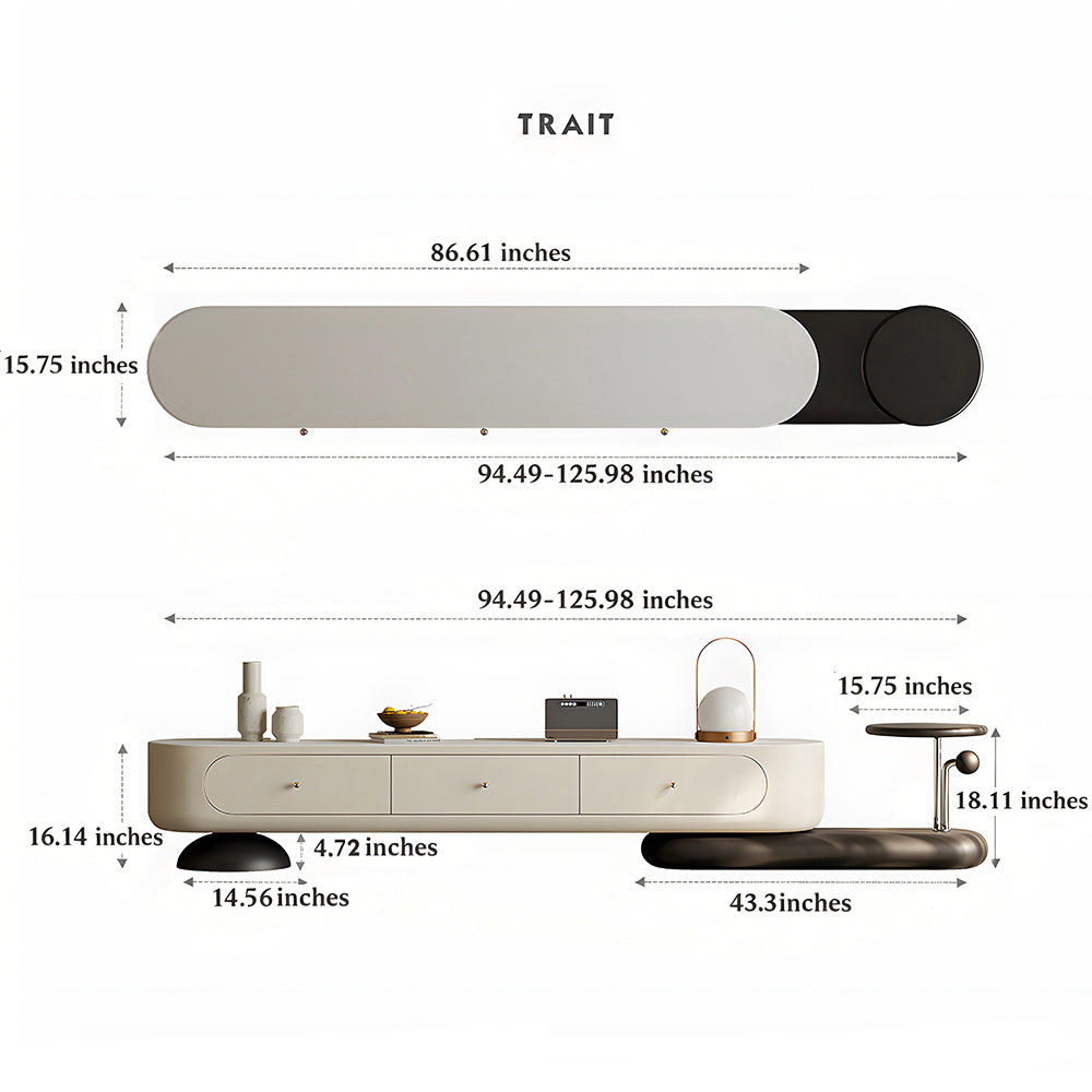 86.6" Modern Walnut TV Stand Curved Edge Media Console Low Profile Entertainment Center