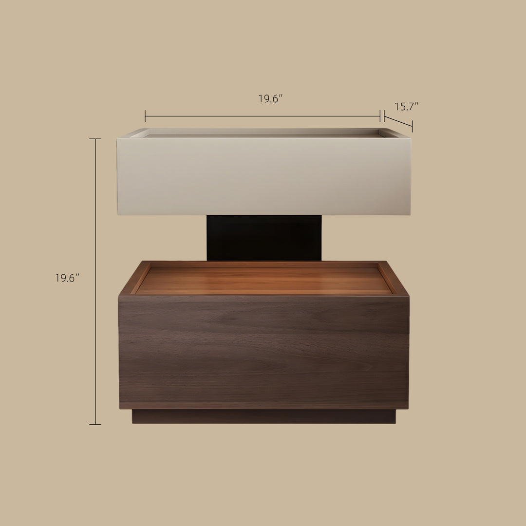 Modern Two Tier Bedside Table with Drawer Tray Top Nightstand Wood Storage Bedside Cabinet