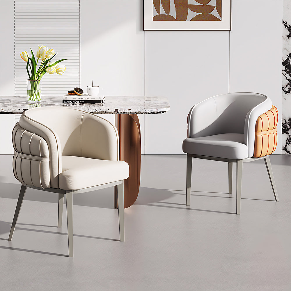 Set of 2 Modern Upholstered Dining Chair with Curved Backrest Cream Accent Chair Minimalist Dining Chair