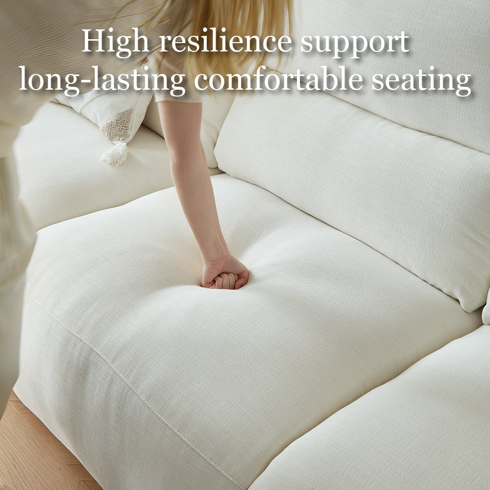 106.2'' Modern Electric Reclining Sofa Cream Fabric Power Sofa with Adjustable Footrest and Wide Armrests
