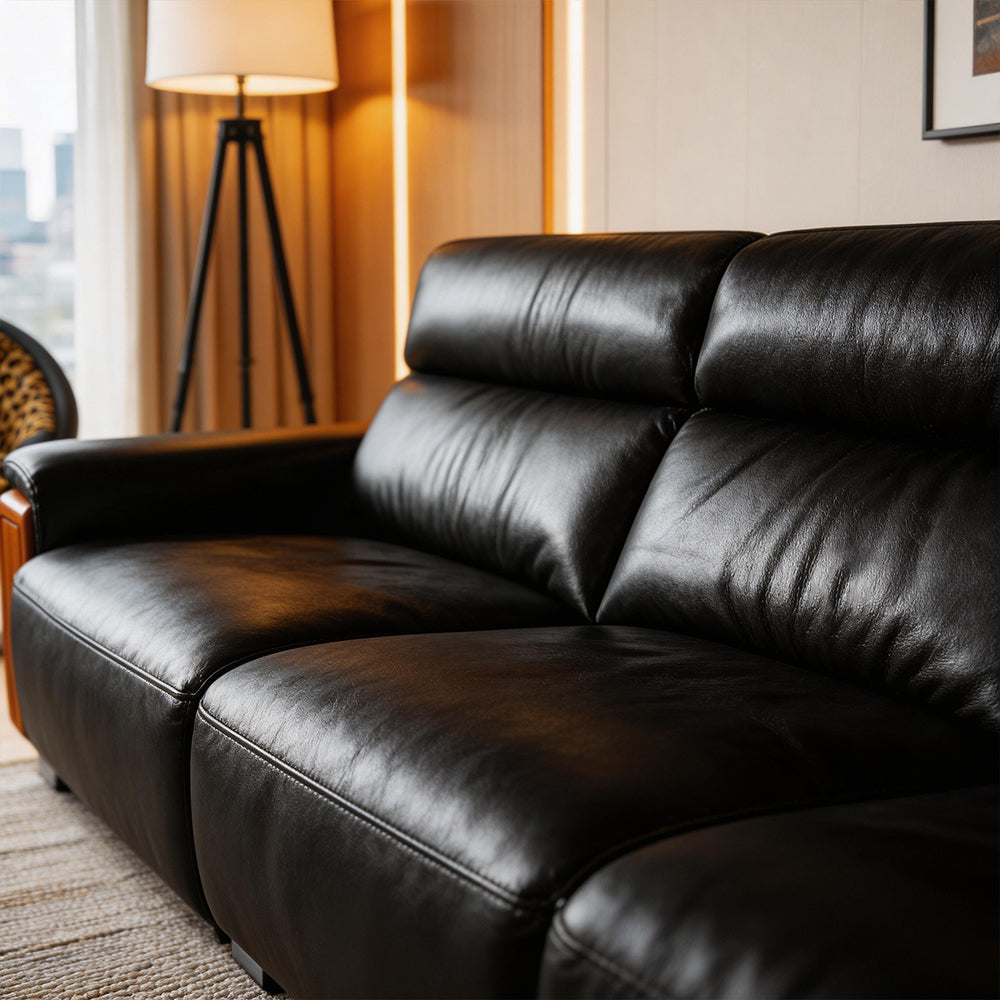 123.2'' Modern Power Reclining Leather Sofa Remote Control Adjustable Deep Seat Lounge Couch
