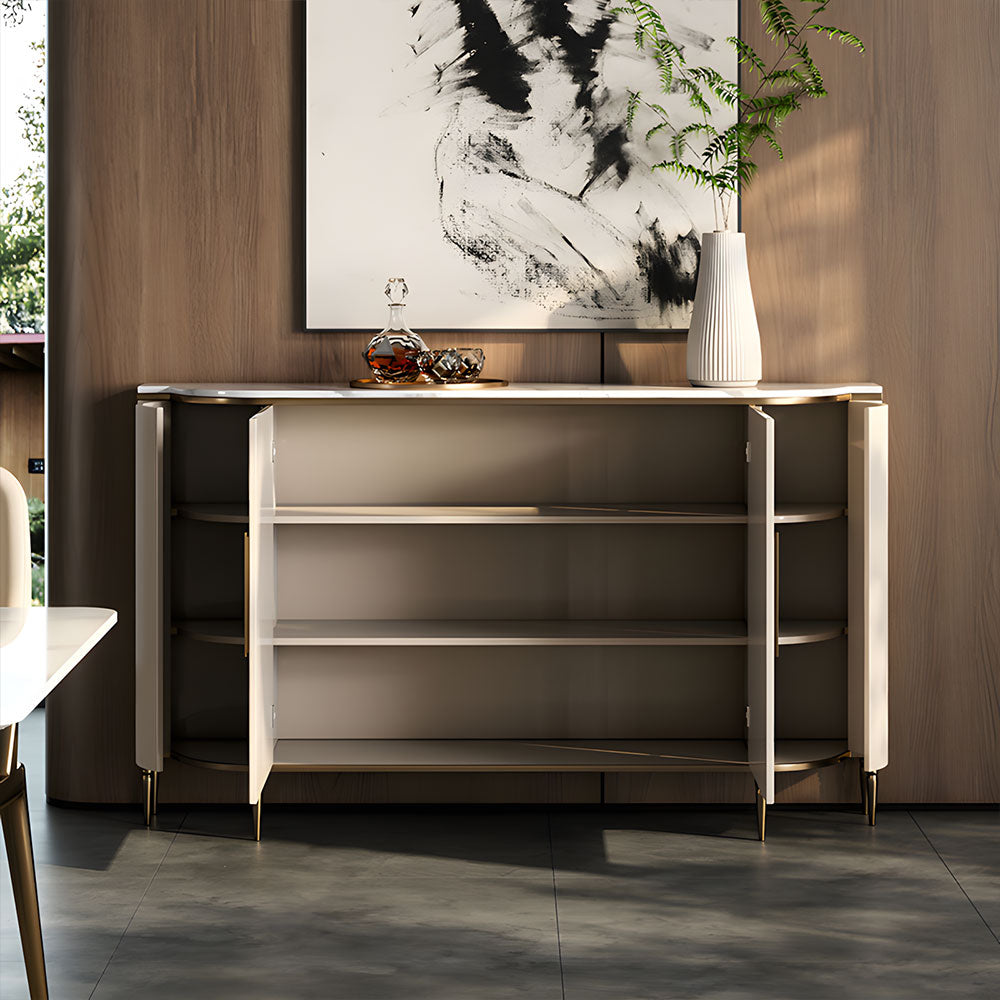 54.6" Elegant Cream White Sideboard Buffet Cabinet with Adjustable Shelves