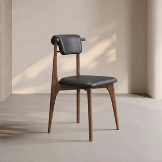 Set of 2 Modern Upholstered Dining Chair Faux Leather Seat Solid Wood Frame Minimalist Accent Chair