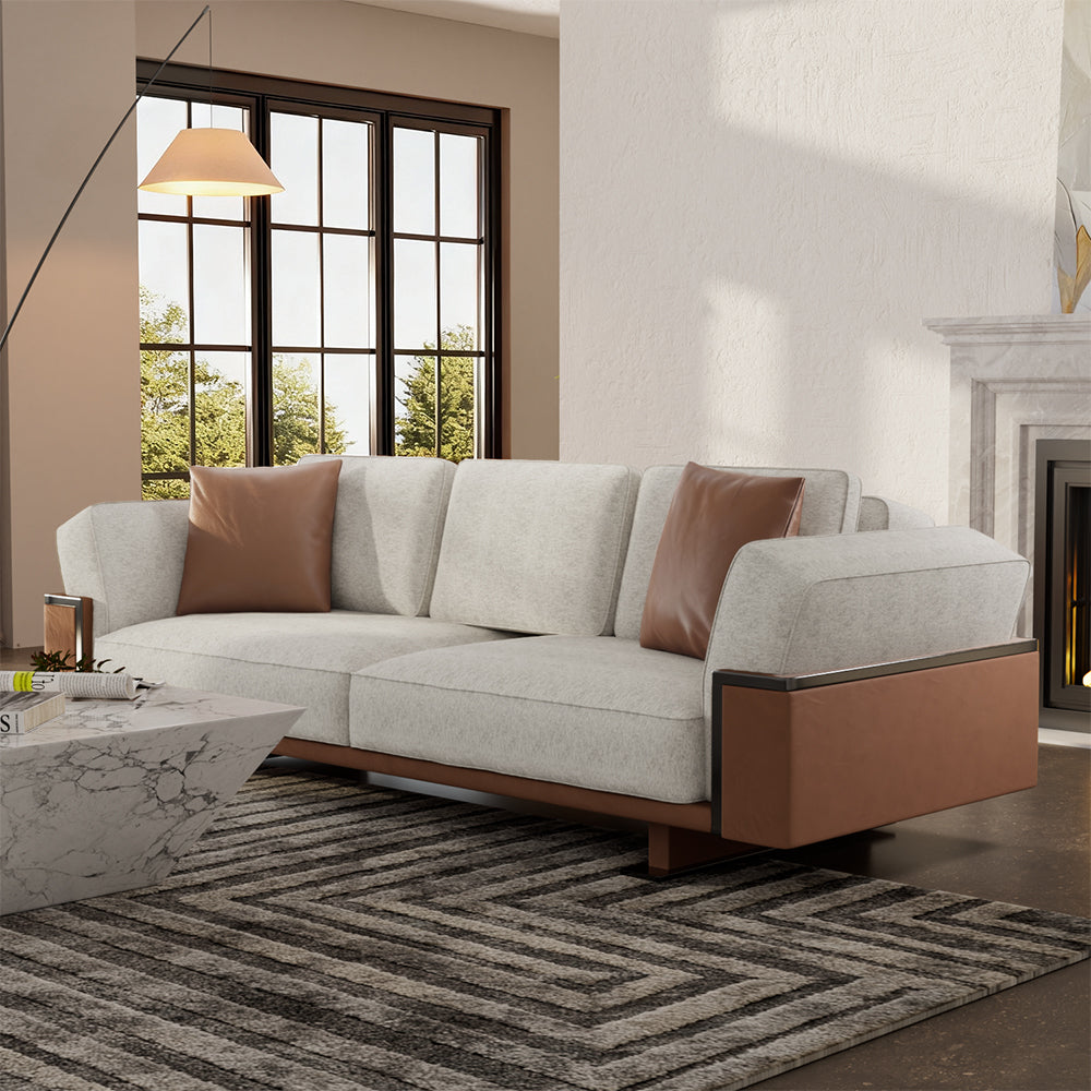 110" Modern 4-Seater Leather Sofa Luxury Comfort with High-Density Foam Solid Wood Frame & Brushed Stainless-Steel Accents