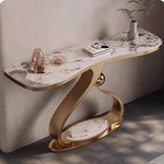 Load image into Gallery viewer, Modern Sintered Stone Entryway Console Table with Gold Sculptural Metal Base
