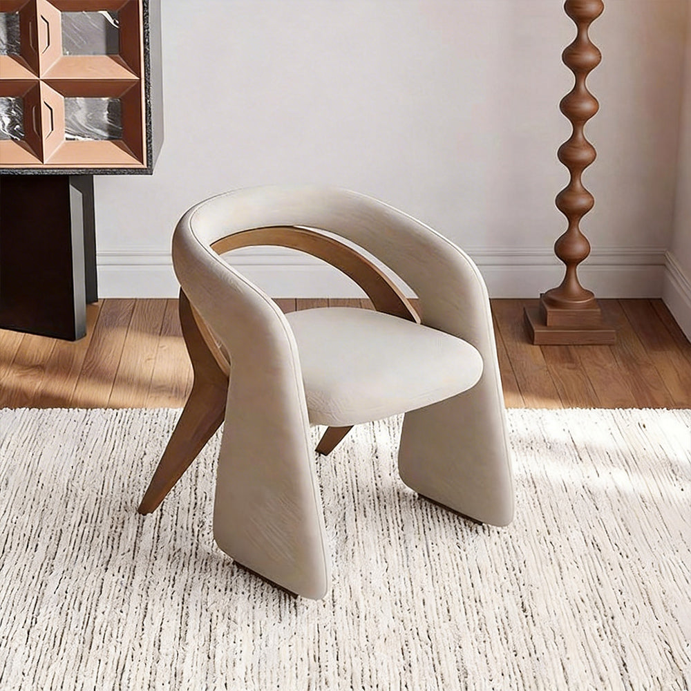 Modern Sculptural Accent Chair Upholstered Fabric with Solid Wood Frame Curved Artistic Design 1 Piece