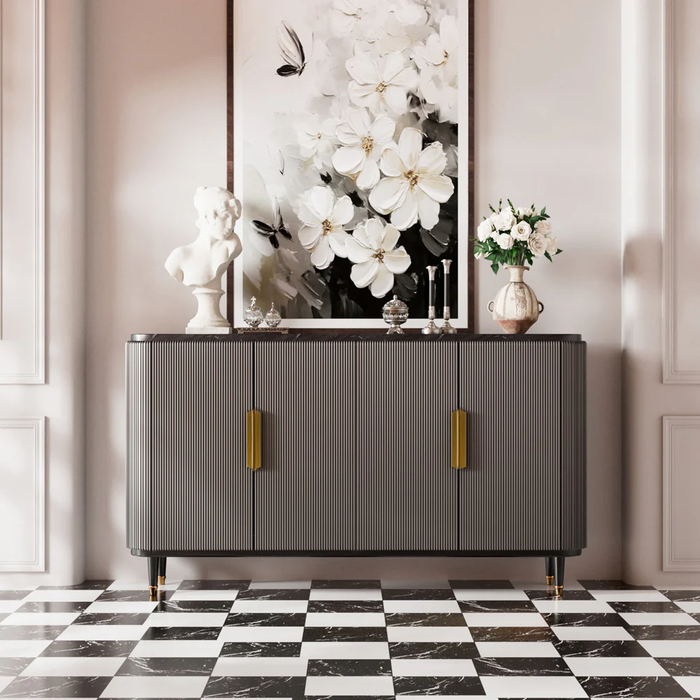 Modern Black Dining × Gray & Gold Sideboard Minimalist Luxury Dining Room Bundle