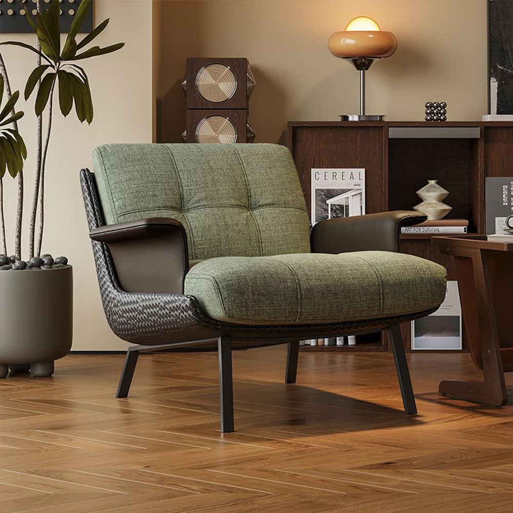 Modern Accent Lounge Chair Mixed Fabric and Faux Leather Armchair Upholstered Leisure Chair with Metal Legs