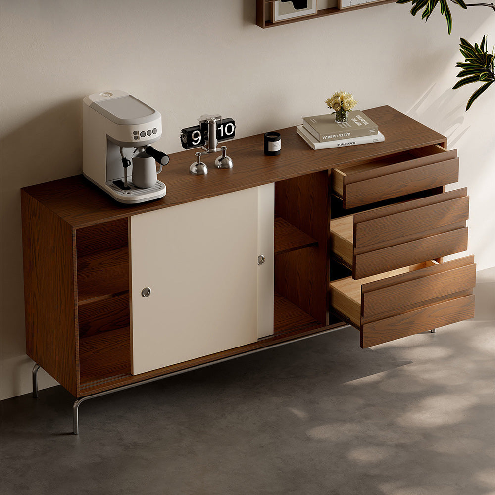 63" Classic Wood Buffet Sideboard Cabinet with Sliding Door and Drawers