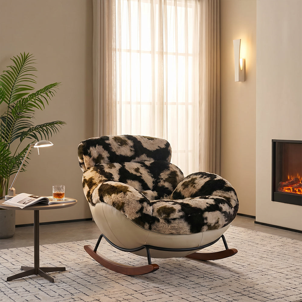 Cozy Faux Fur Rocking Chair with Wooden Base