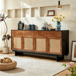 Load image into Gallery viewer, 63" Bohemian Style Rattan Door Credenza Sideboard With Storage
