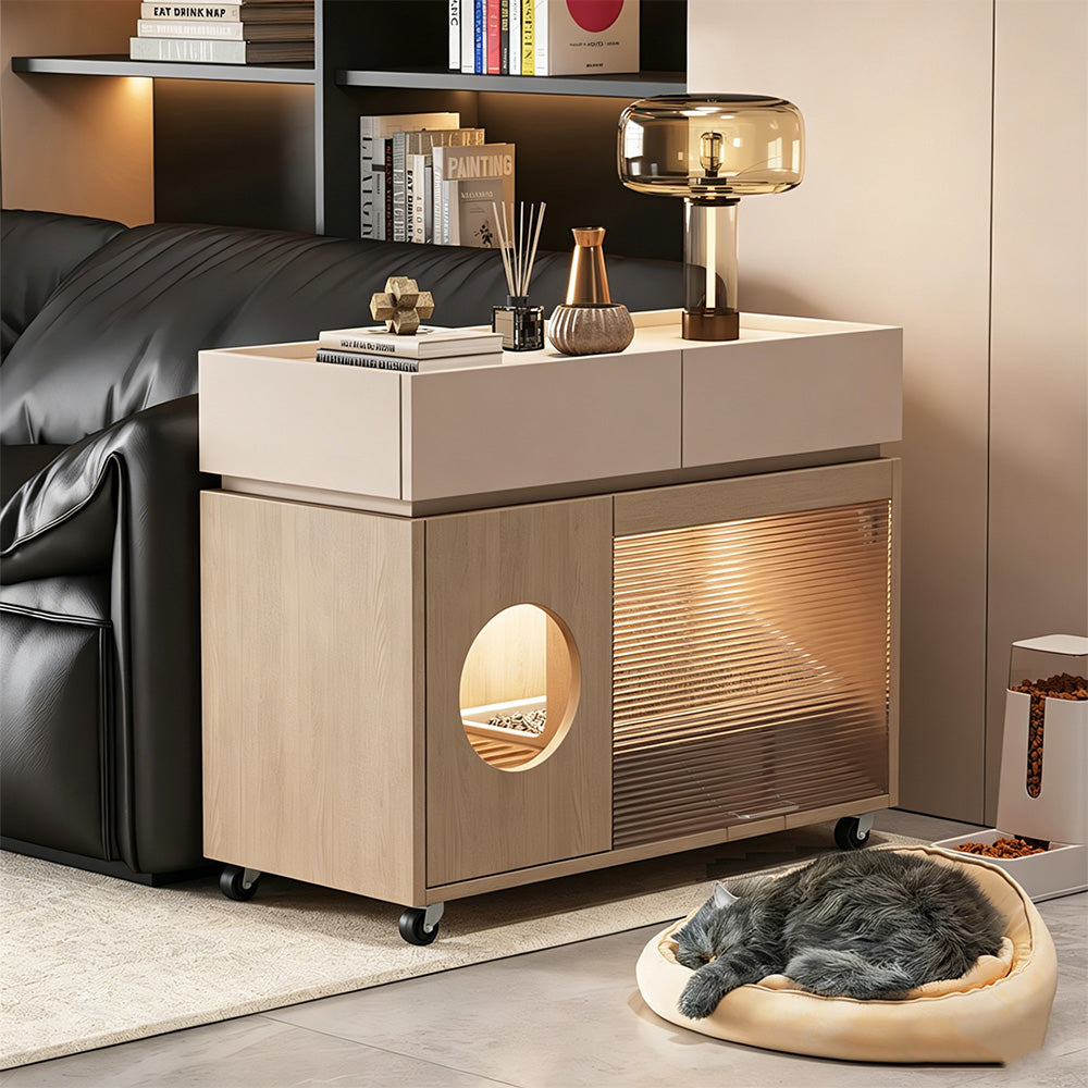 Modern Hidden Litter Box Cabinet Pet House End Table Storage Unit