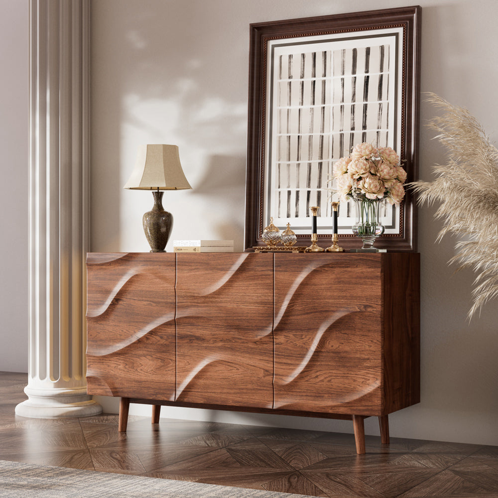 Modern Sideboard Wood 3-Door Cabinet Adjustable Shelves