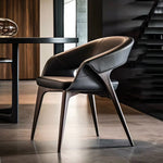 Load image into Gallery viewer, Modern Upholstered Dining Chair Faux Leather Seat Curved Armrest Accent Chair with Solid Wood Legs 1 Piece
