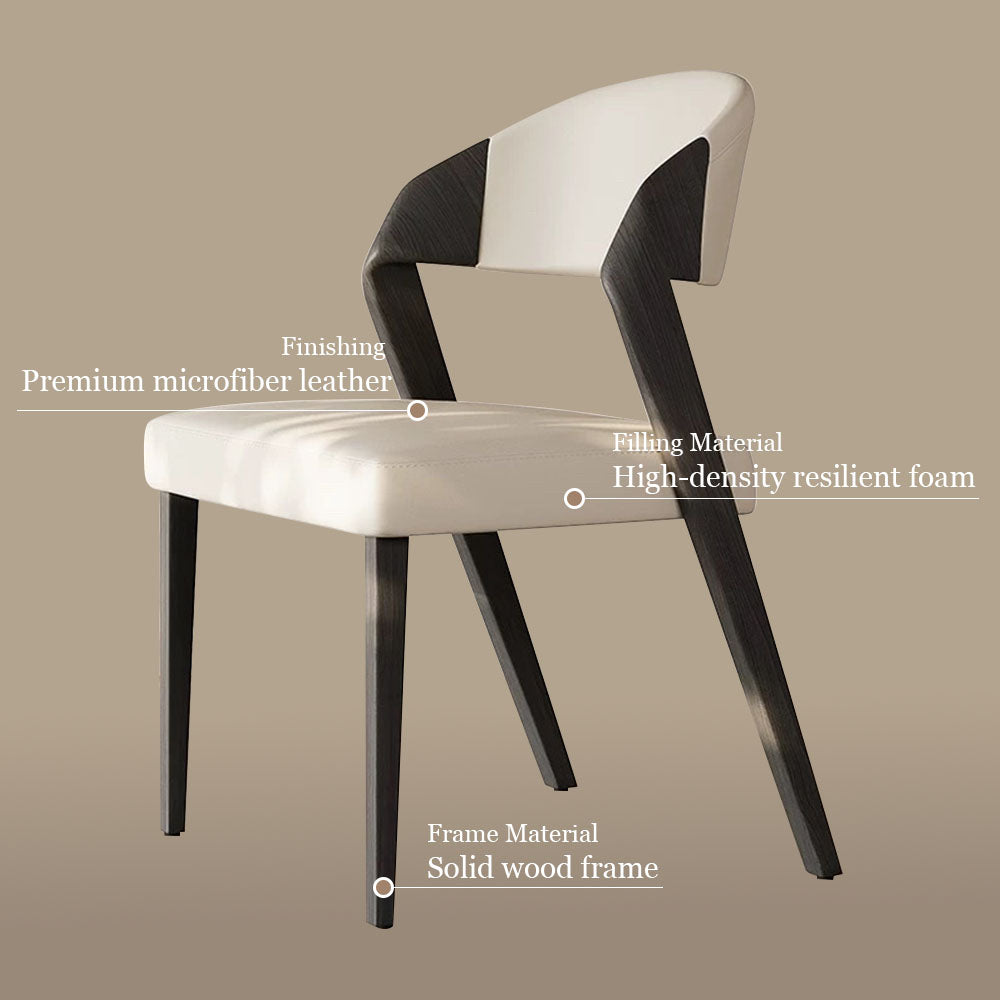 Modern Minimalist Dining Chair Set of 2 Elegant Cream Upholstery & Sculpted Wood Frame