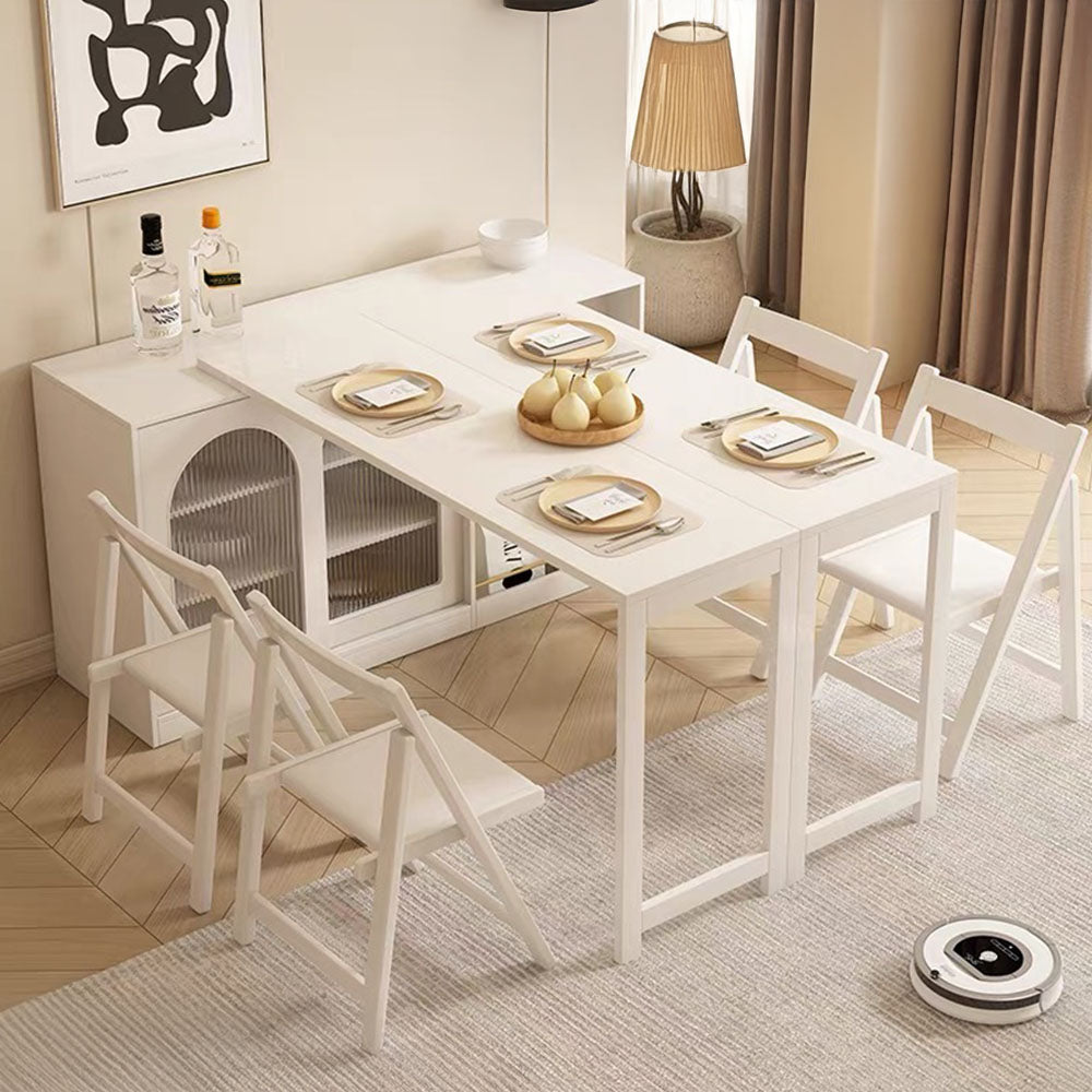 Multi-Functional Dining Table Rotating & Foldable Sideboard Sintered Stone Top Storage Cabinet with Fluted Glass Doors