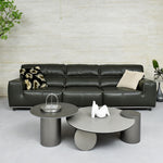 Load image into Gallery viewer, 132.28" Modern Minimalist Genuine Leather Sofa Deep Green Upholstered Couch Wide Seat Living Room Sofa with Clean Lines
