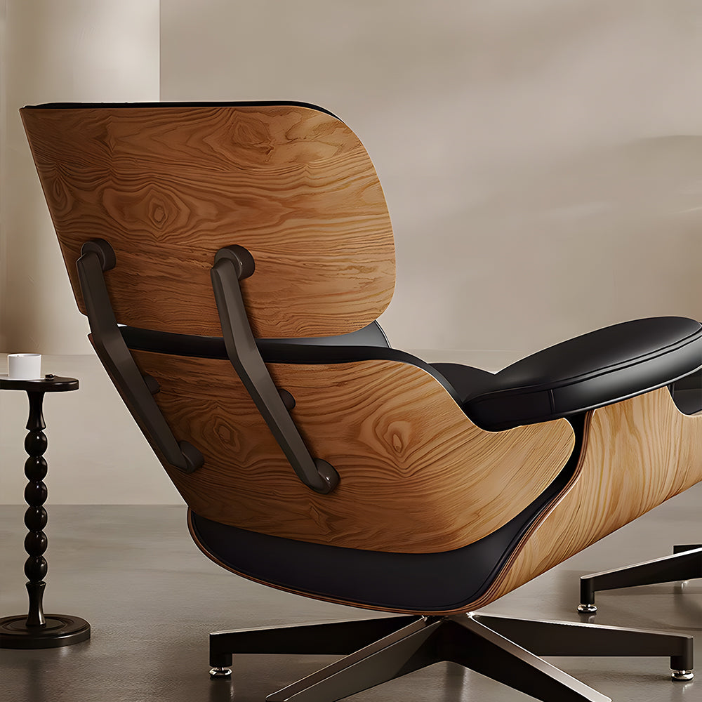 Mid Century Modern Lounge Chair Faux Leather Upholstery Walnut Wood Veneer Recliner Armchair