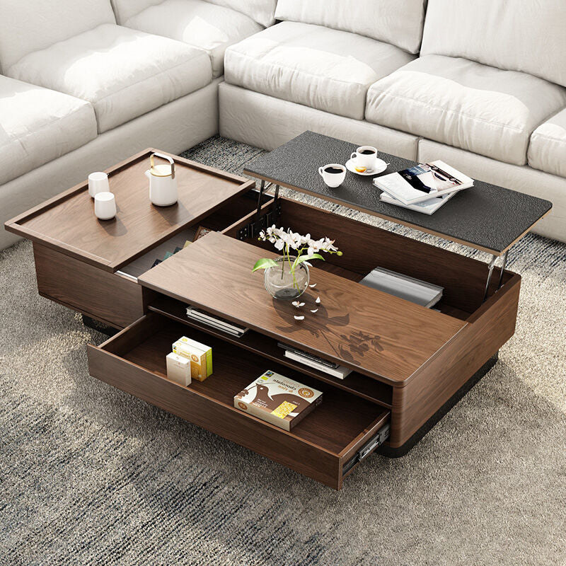 51"/54.6" Lift Top Coffee Table with Storage Walnut Finish Adjustable Height