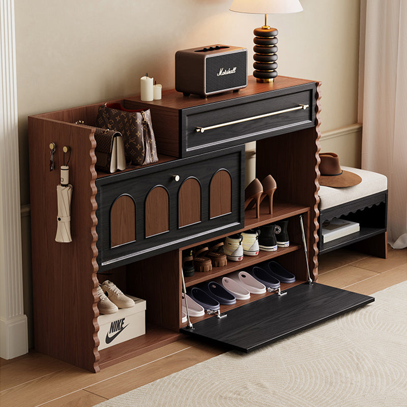 Extendable Shoe Cabinet Black & Walnut Modern Storage Organizer