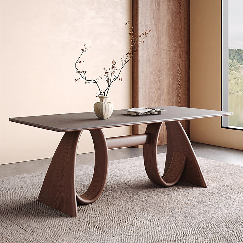 Contemporary Wooden Dining Table with Ceramic Top Modern Aesthetic
