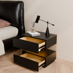 Load image into Gallery viewer, Contemporary Black Nightstand with Scratch-Resistant Leather &amp; Motion Sensor Lighting
