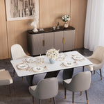 Load image into Gallery viewer, Modern Luxury Dining Set S-Shaped Walnut Base Marble-Effect Table × Gray &amp; Gold Sideboard
