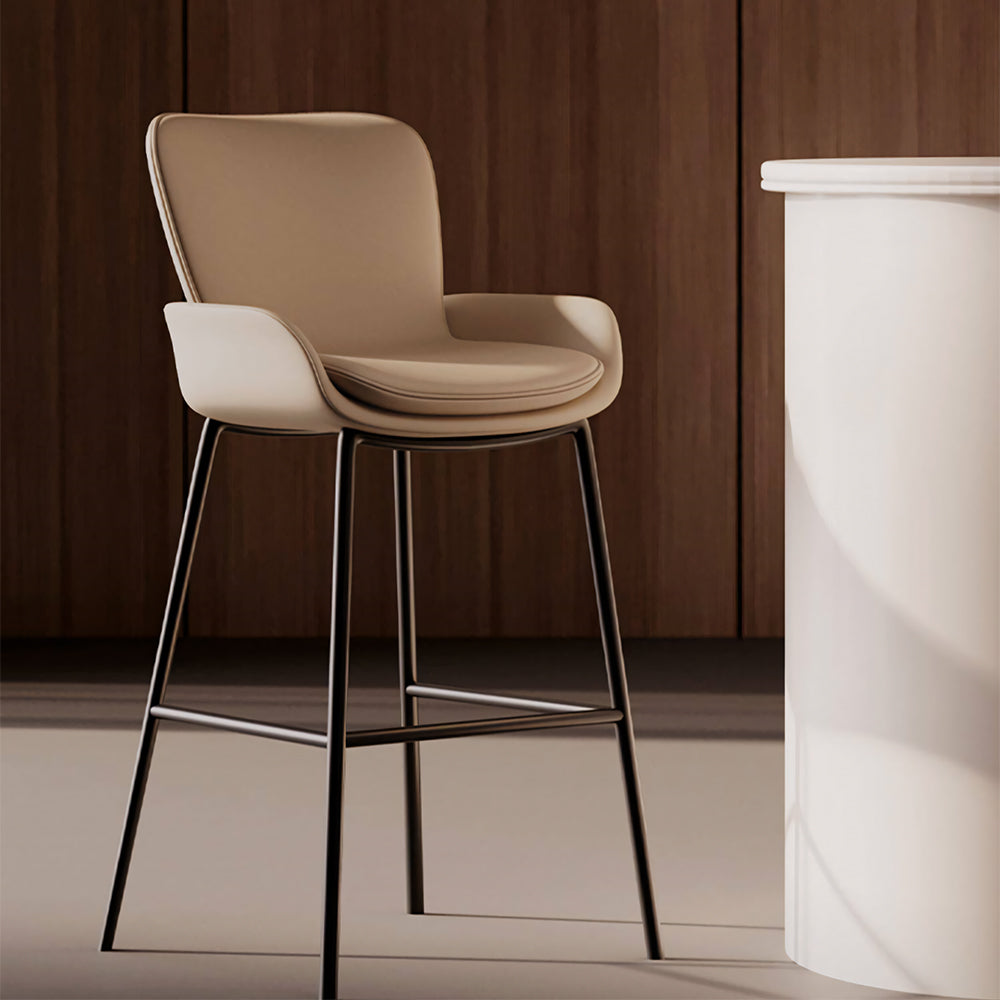 Modern Upholstered Bar Stool with Armrests PU Leather Counter Chair Metal Frame Kitchen Island Bar Chair 1 Piece
