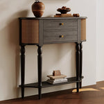 Load image into Gallery viewer, 35.4'' Modern Entryway Console Table with Rattan Panels Black Wood Hallway Table with 2 Drawers &amp; Lower Shelf Decorative Accent Table
