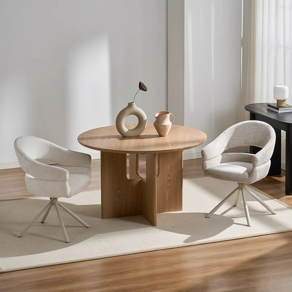 Modern Swivel Upholstered Dining Chair Curved Back Accent Chair with Metal Base 1-Piece