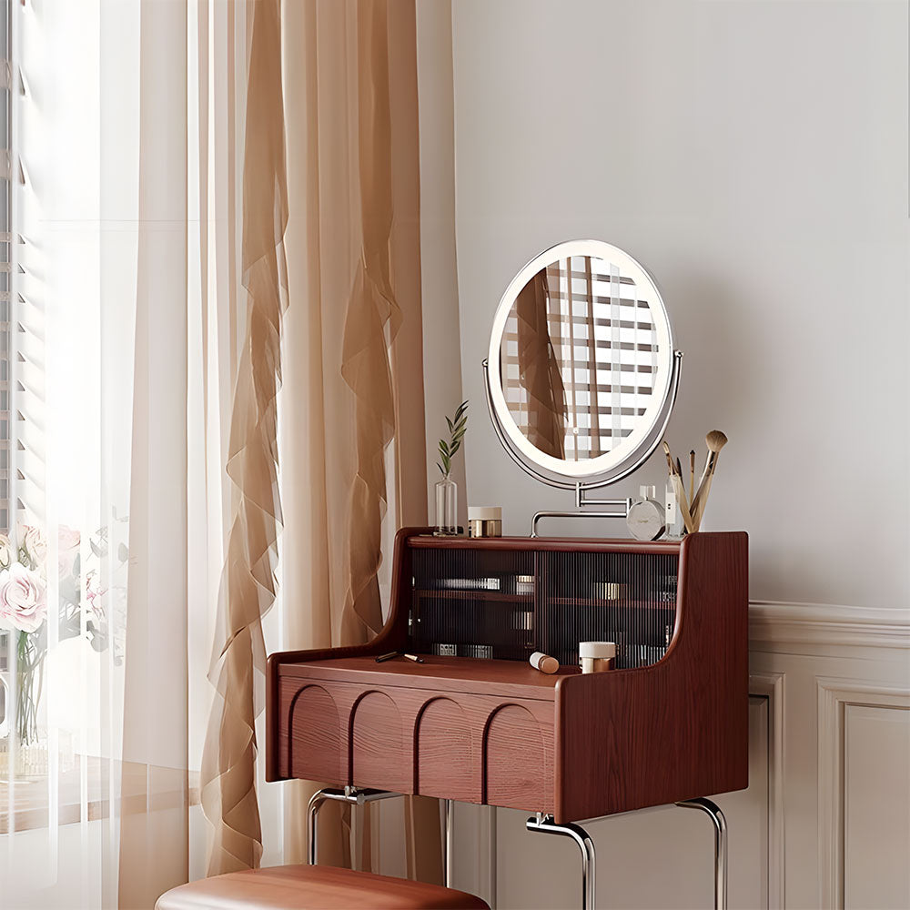 Brown Makeup Vanity Table Set with LED Mirror & Stool