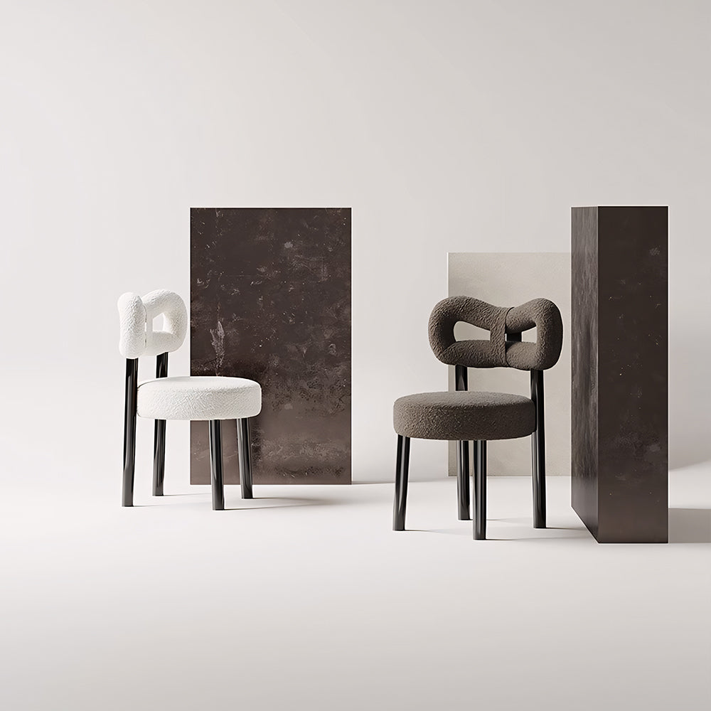 Modern Bouclé Dining Chair with Sculptural Open Backrest 1 Piece